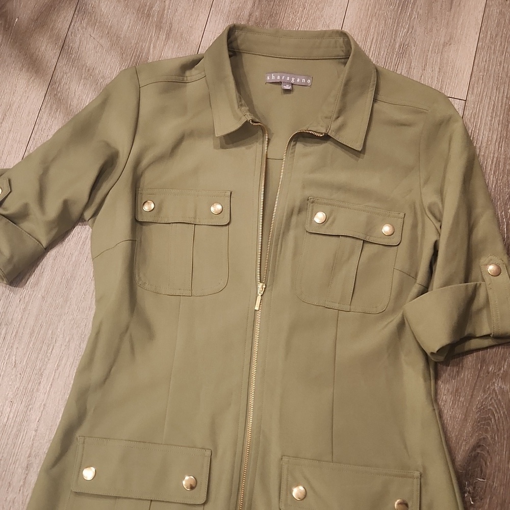 Sharagano Olive Green Zip-Up Dress - Picture 2 of 6